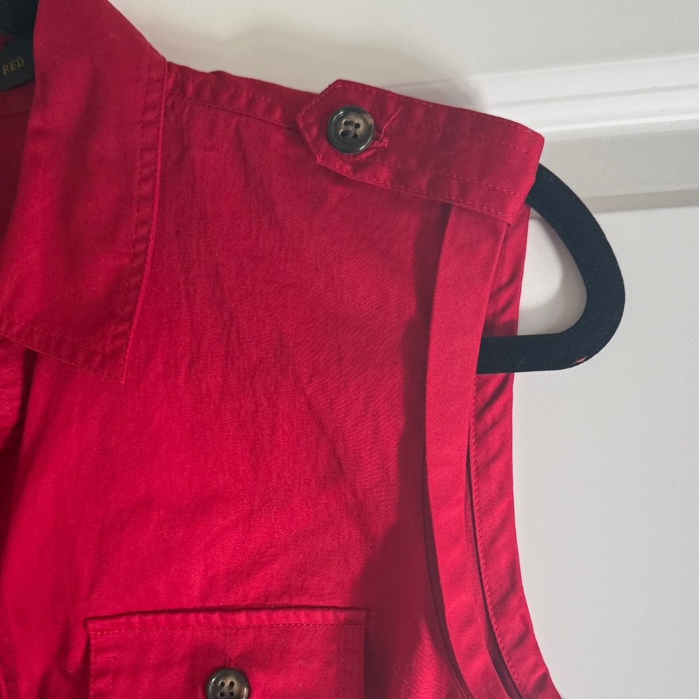 Outback Red Sleeveless Red Button-Up Cotton Safari Dress Size Small NO BELT - Picture 9 of 11